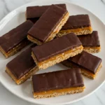 homemade healthy Twix bars on a white dessert plate