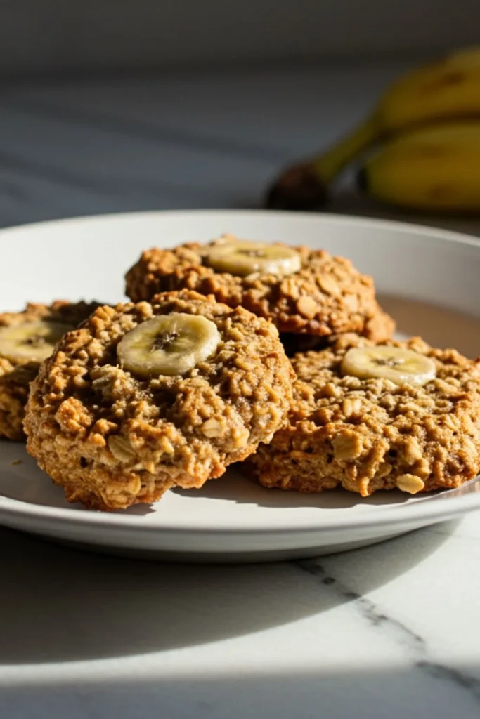 A homemade 3-Ingredient Banana Oat Cookies in a dessert plate