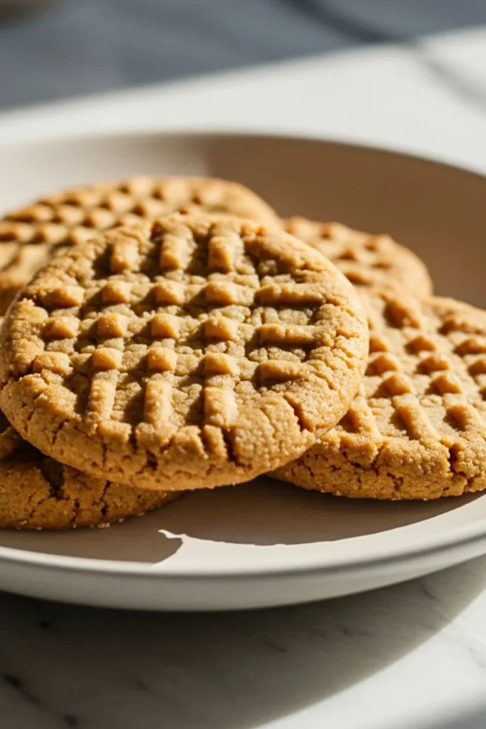 A homemade 3-Ingredient Peanut Butter Cookies in a dessert plate