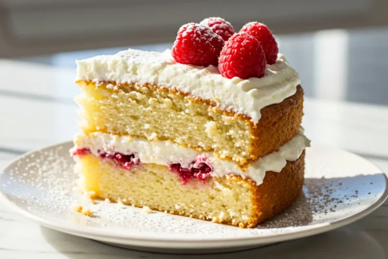 A slice of Homemade Birthday Cake on a small dessert plate