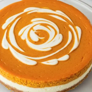 A Layered Pumpkin Cheesecake in a glass dessert plate