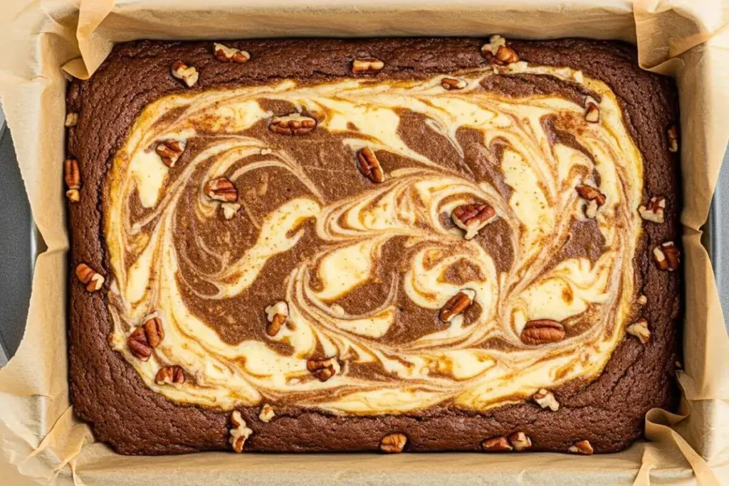 A Pumpkin Brownies with Cream-Cheese Swirl