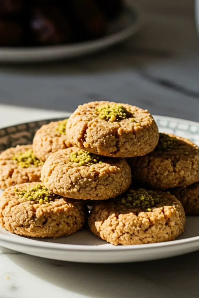 A homemade Tahini Date Cookies in a dessert plate