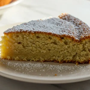 A slice of Wacky Cake on a small dessert plate