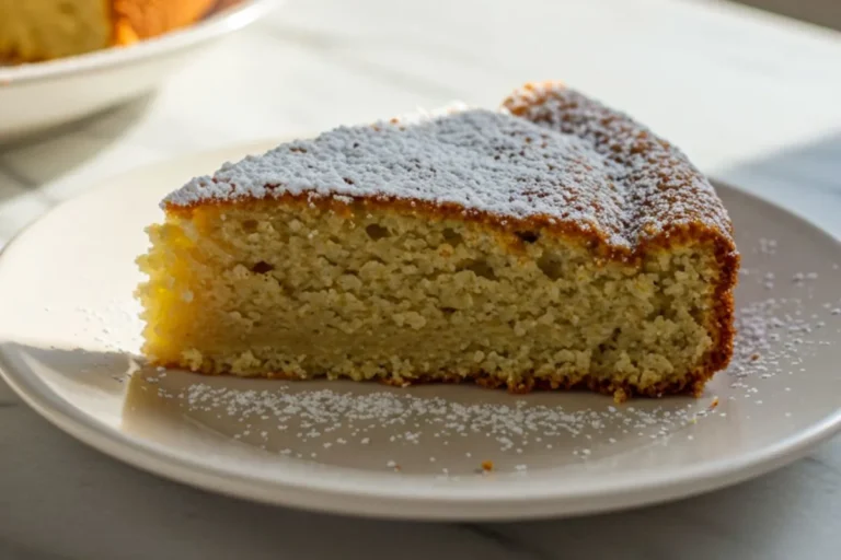 A slice of Wacky Cake on a small dessert plate
