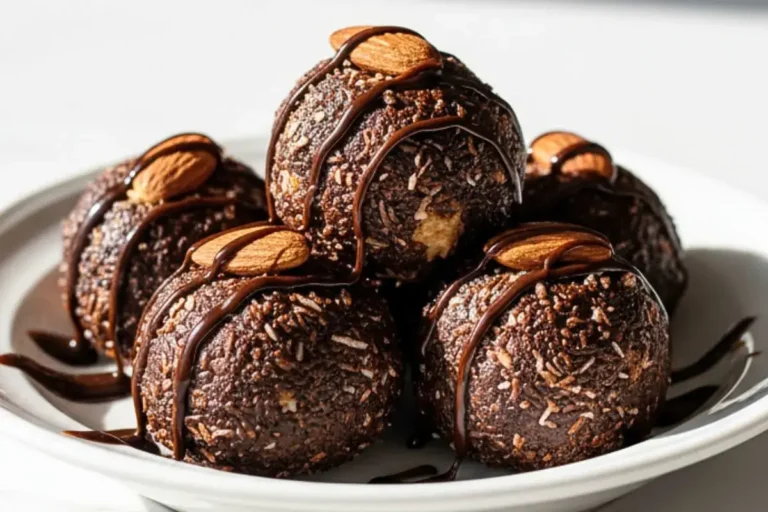 Healthy Homemade Protein Ball Recipes - A arrangement of Date & Nut Protein Balls in an artisan ceramic dessert plate