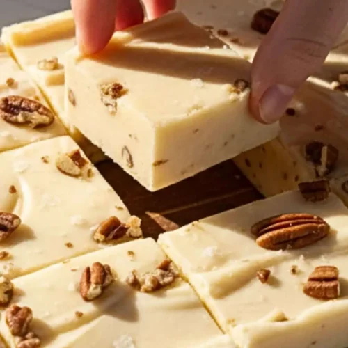 A woman hand taken a maple fudge slice
