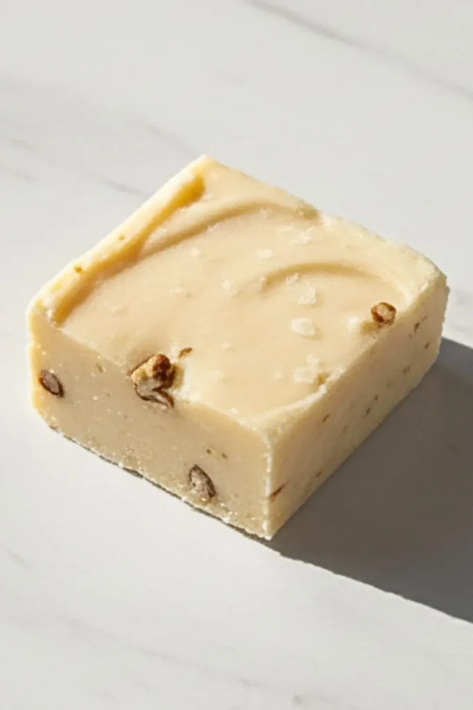 a single slice of maple fudge in a white maple table