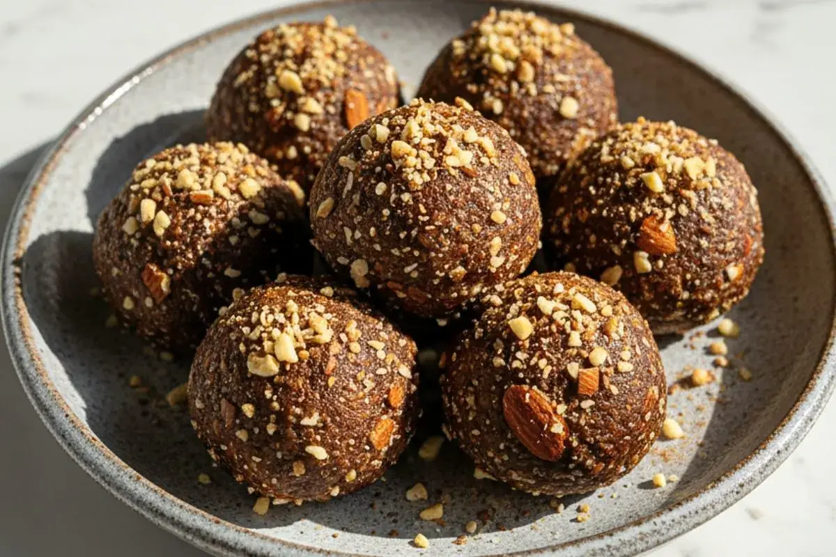 Date and Nut Protein Balls in a simple plate