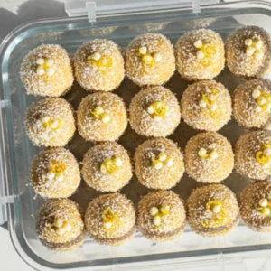 Lemon Coconut Protein Balls in Airtight container