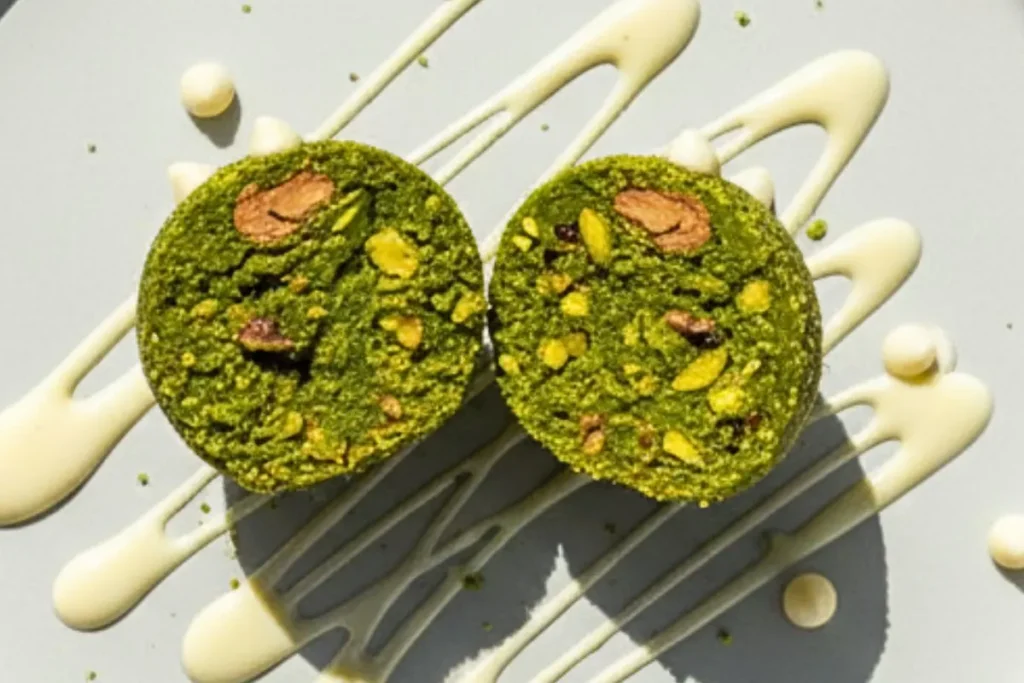 A single Matcha Pistachio Protein Ball diversed into two halves