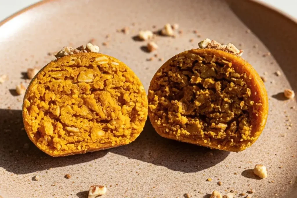 A single Pumpkin Spice Protein Ball diversed into two halves