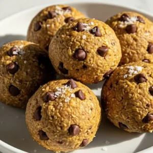 Tahini Chocolate Chip Protein Balls in a white ceramic plate