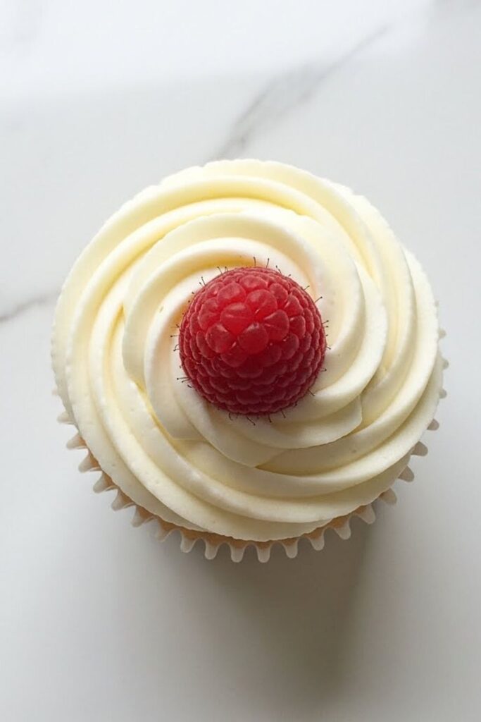 single white chocolate cupcake on white marble table