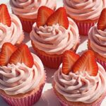 Valentine Cupcakes for Beginners - strawberry milkshake cupcakes on white ceramic serving plate