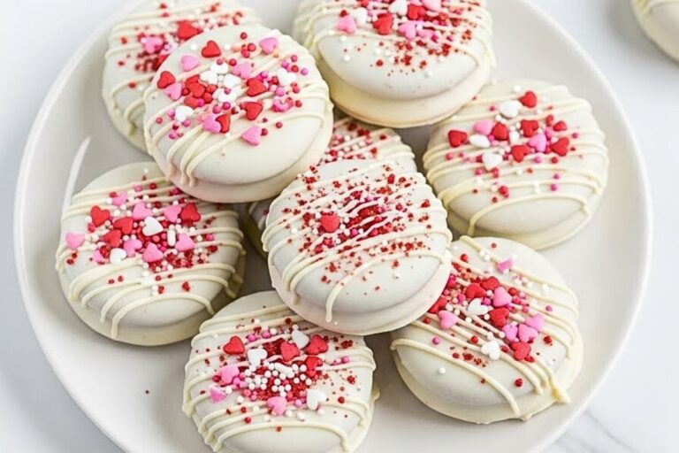 Valentine's Cookie Recipes - White Chocolate Dipped Red Velvet Oreos
