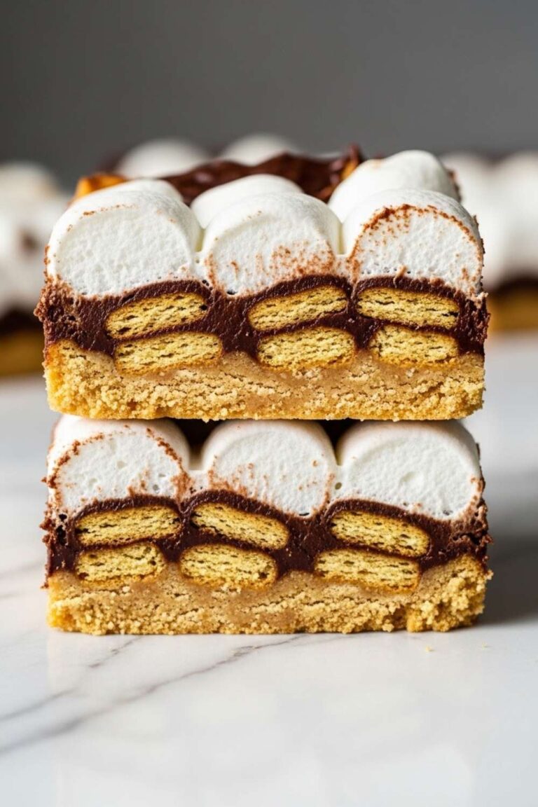 chocolate s’mores bars filled with large marshmallows and chunky graham crackers.