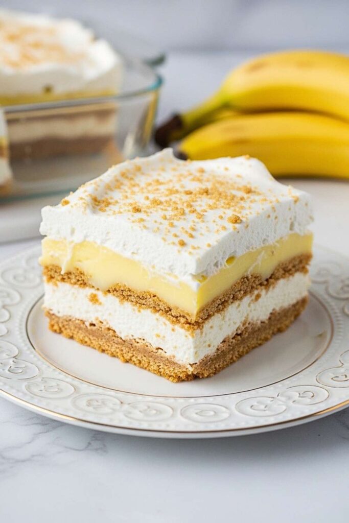 banana pudding, no bake desserts, easy recipes, dessert lasagna, summer treats, banana recipes, potluck ideas, creamy desserts, refrigerator cake, quick dessert recipes.
